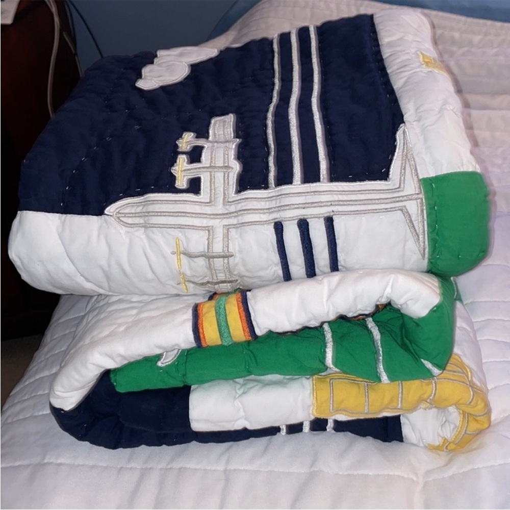 Pottery Barn Airplane Crib Quilt (2) and Crib Skirt